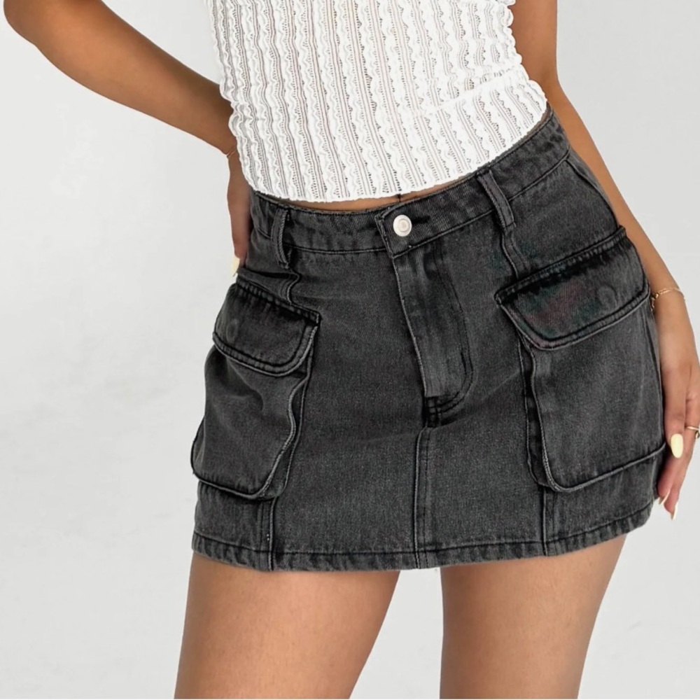 Brand new grey bandit cargo skirt black denim new with tags